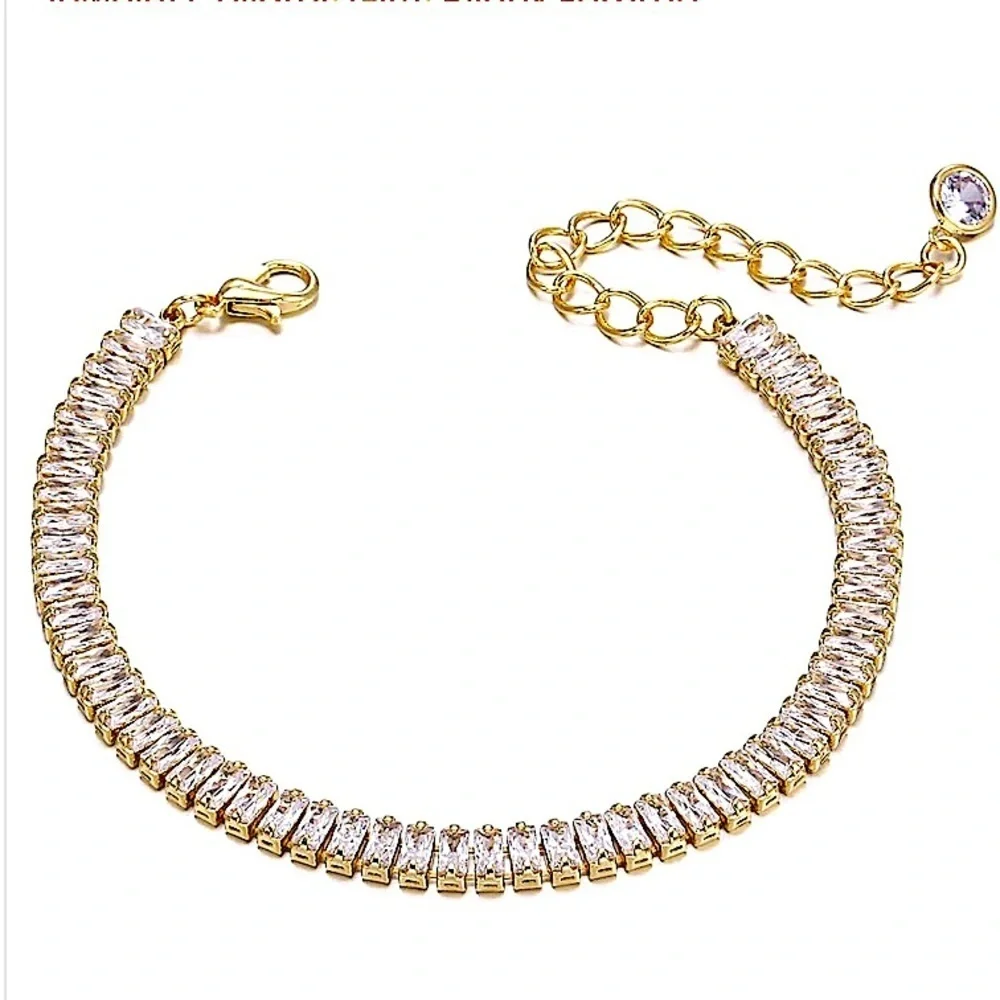 Baguette Crystal Gold Plated Zircon Diamond Necklace Bracelet Set - Picture 7 of 9
